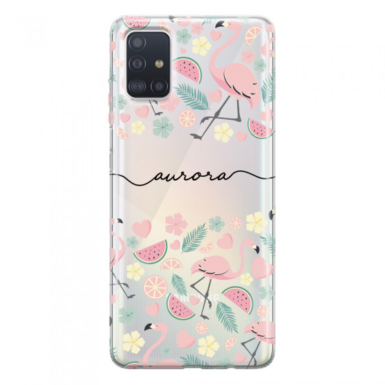 SAMSUNG - Galaxy A51 - Soft Clear Case - Clear Flamingo Handwritten Dark
