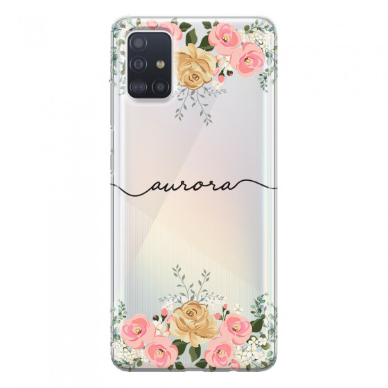 SAMSUNG - Galaxy A51 - Soft Clear Case - Gold Floral Handwritten Dark