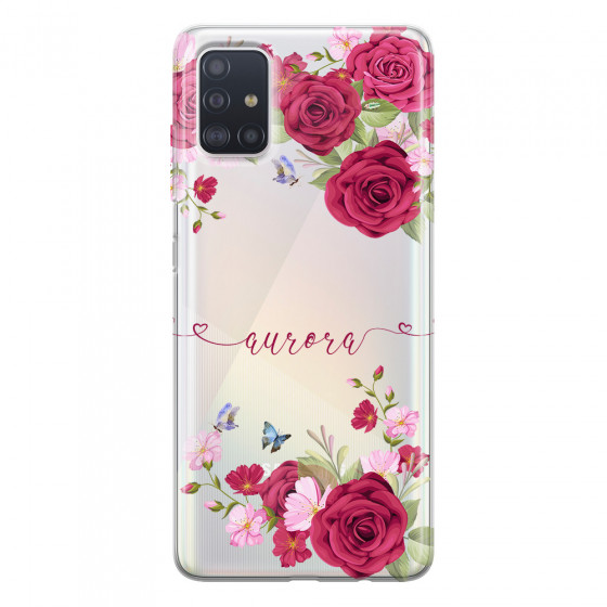 SAMSUNG - Galaxy A71 - Soft Clear Case - Rose Garden with Monogram Red
