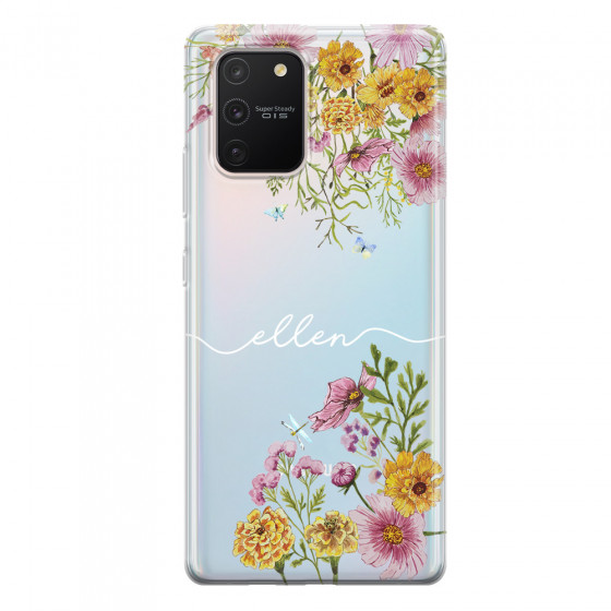 SAMSUNG - Galaxy S10 Lite - Soft Clear Case - Meadow Garden with Monogram White