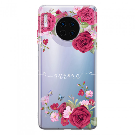 HUAWEI - Mate 30 - Soft Clear Case - Rose Garden with Monogram White