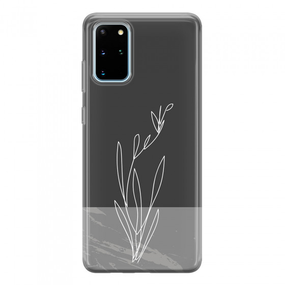 SAMSUNG - Galaxy S20 Plus - Soft Clear Case - Dark Grey Marble Flower