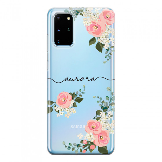 SAMSUNG - Galaxy S20 Plus - Soft Clear Case - Pink Floral Handwritten