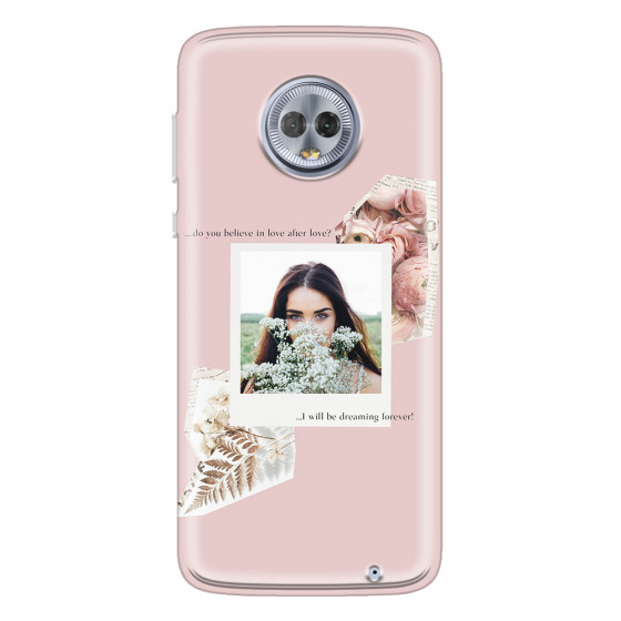 MOTOROLA by LENOVO - Moto G6 Plus - Soft Clear Case - Vintage Pink Collage Phone Case