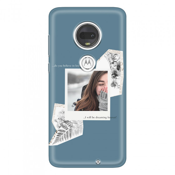 MOTOROLA by LENOVO - Moto G7 - Soft Clear Case - Vintage Blue Collage Phone Case