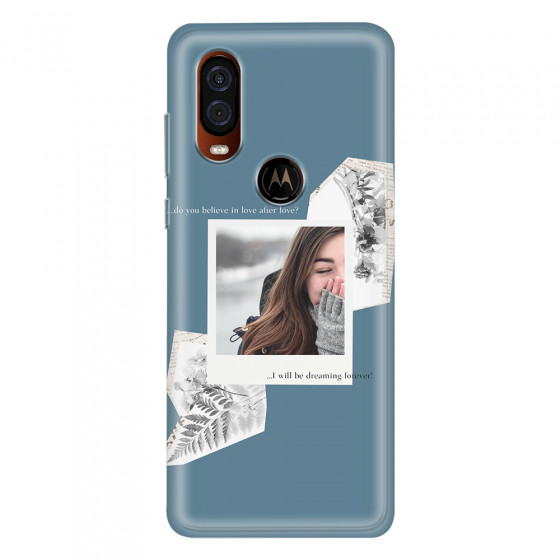 MOTOROLA by LENOVO - Moto One Vision - Soft Clear Case - Vintage Blue Collage Phone Case
