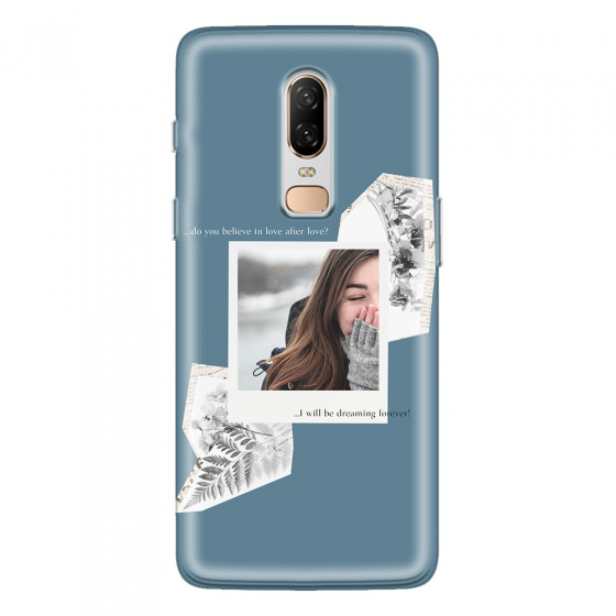 ONEPLUS - OnePlus 6 - Soft Clear Case - Vintage Blue Collage Phone Case