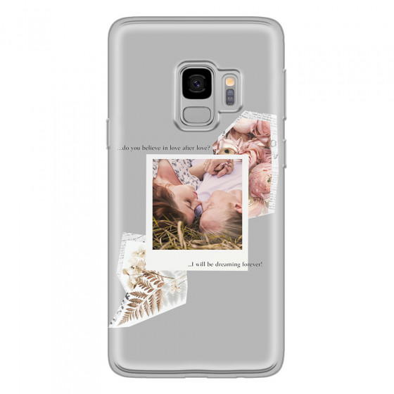 SAMSUNG - Galaxy S9 - Soft Clear Case - Vintage Grey Collage Phone Case