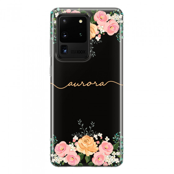 SAMSUNG - Galaxy S20 Ultra - Soft Clear Case - Gold Floral Handwritten