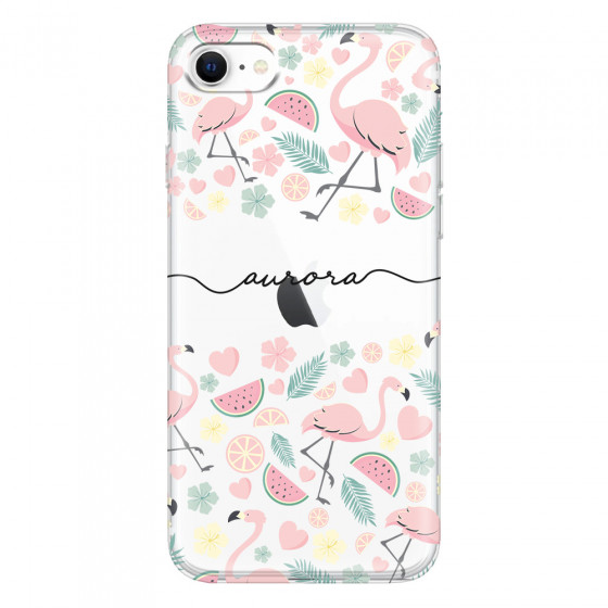 APPLE - iPhone SE 2020 - Soft Clear Case - Clear Flamingo Handwritten Dark