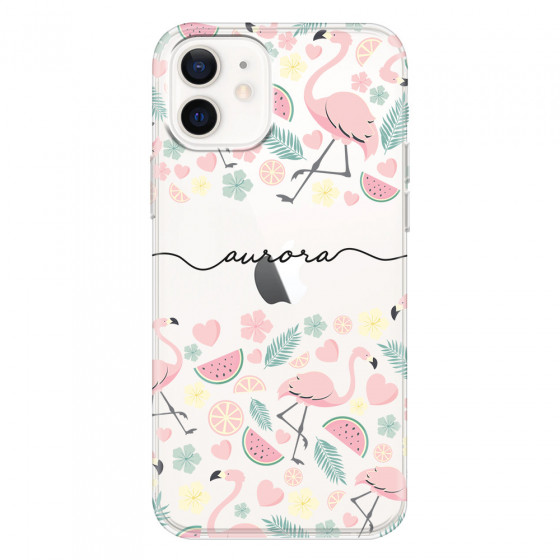 APPLE - iPhone 12 Mini - Soft Clear Case - Clear Flamingo Handwritten Dark
