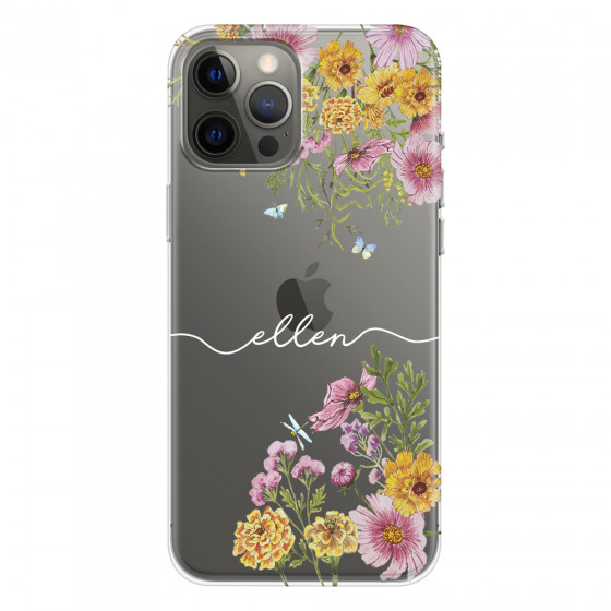APPLE - iPhone 12 Pro Max - Soft Clear Case - Meadow Garden with Monogram White