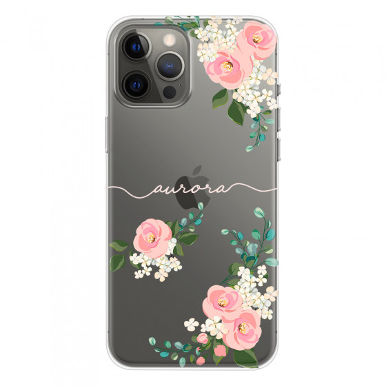 APPLE - iPhone 12 Pro Max - Soft Clear Case - Pink Floral Handwritten Light