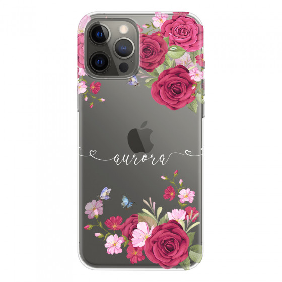 APPLE - iPhone 12 Pro Max - Soft Clear Case - Rose Garden with Monogram White