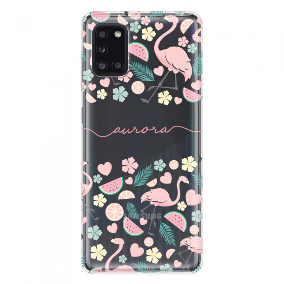 SAMSUNG - Galaxy A31 - Soft Clear Case - Clear Flamingo Handwritten