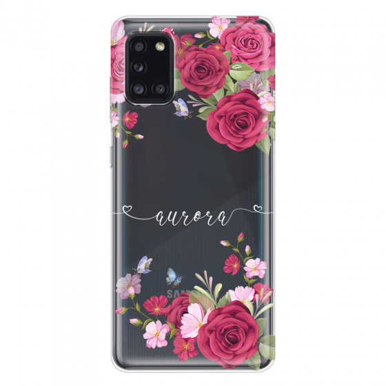 SAMSUNG - Galaxy A31 - Soft Clear Case - Rose Garden with Monogram White