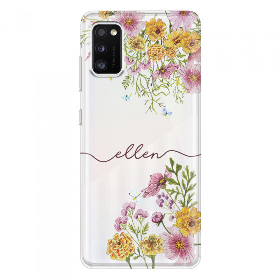 SAMSUNG - Galaxy A41 - Soft Clear Case - Meadow Garden with Monogram Red