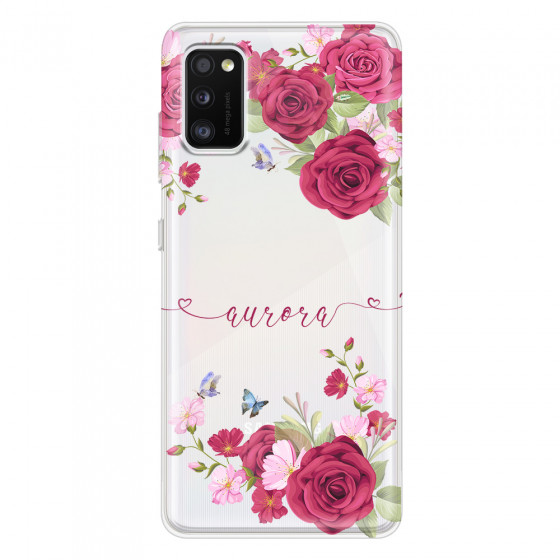 SAMSUNG - Galaxy A41 - Soft Clear Case - Rose Garden with Monogram Red