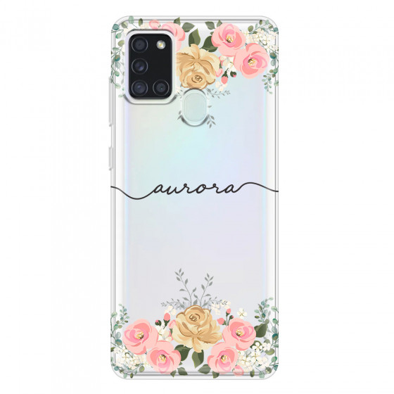 SAMSUNG - Galaxy A21S - Soft Clear Case - Gold Floral Handwritten Dark