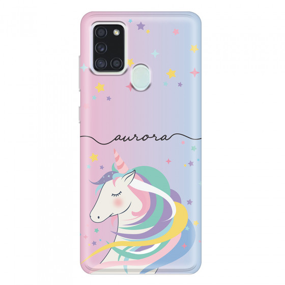 SAMSUNG - Galaxy A21S - Soft Clear Case - Pink Unicorn Handwritten