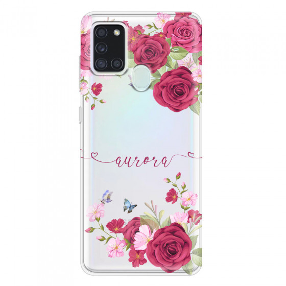 SAMSUNG - Galaxy A21S - Soft Clear Case - Rose Garden with Monogram Red