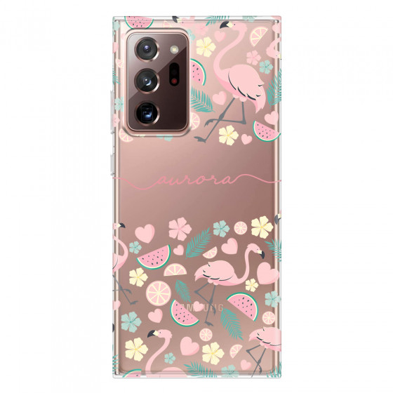 SAMSUNG - Galaxy Note20 Ultra - Soft Clear Case - Clear Flamingo Handwritten