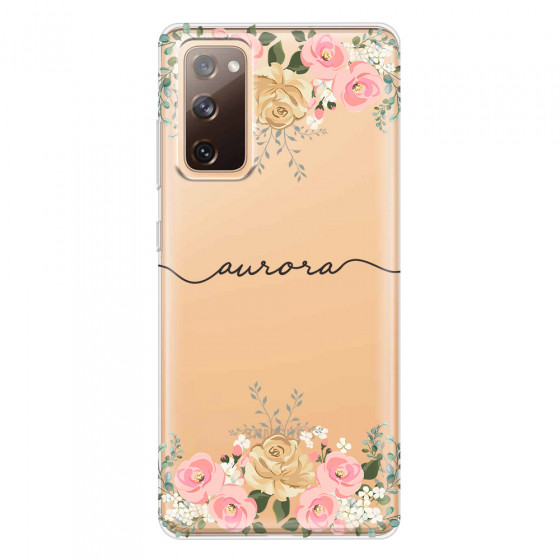 SAMSUNG - Galaxy S20 FE - Soft Clear Case - Gold Floral Handwritten Dark