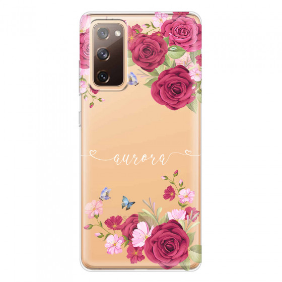 SAMSUNG - Galaxy S20 FE - Soft Clear Case - Rose Garden with Monogram White