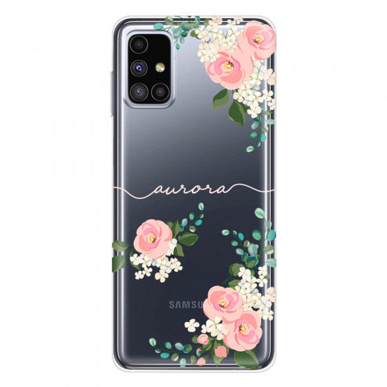 SAMSUNG - Galaxy M51 - Soft Clear Case - Pink Floral Handwritten Light
