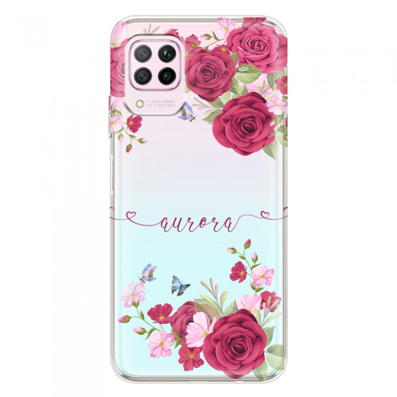 HUAWEI - P40 Lite - Soft Clear Case - Rose Garden with Monogram Red