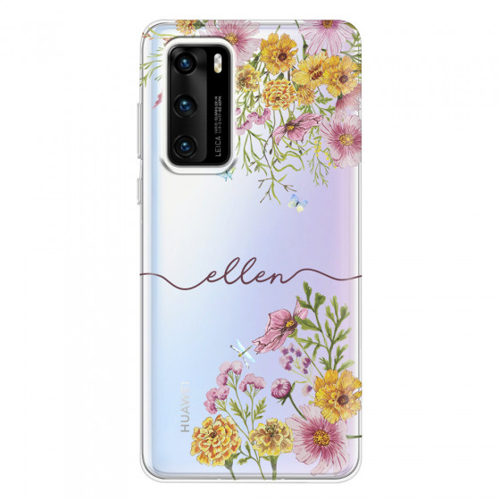 HUAWEI - P40 - Soft Clear Case - Meadow Garden with Monogram Red