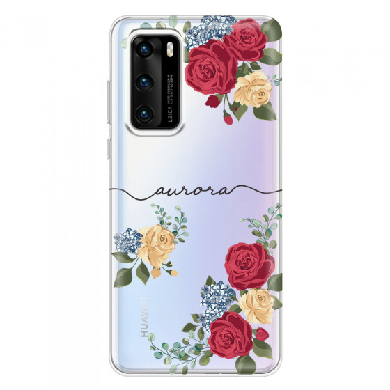 HUAWEI - P40 - Soft Clear Case - Red Floral Handwritten