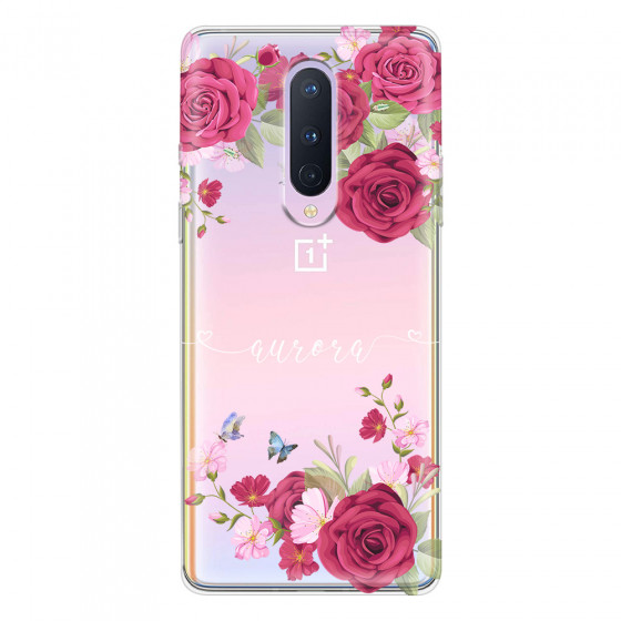 ONEPLUS - OnePlus 8 - Soft Clear Case - Rose Garden with Monogram White