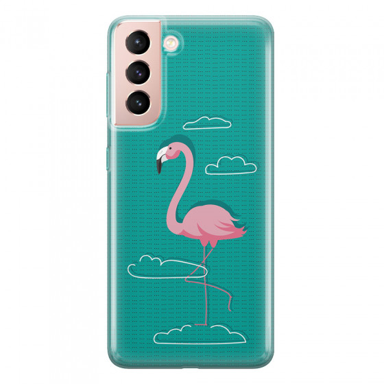 SAMSUNG - Galaxy S21 - Soft Clear Case - Cartoon Flamingo