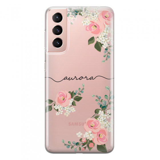 SAMSUNG - Galaxy S21 - Soft Clear Case - Pink Floral Handwritten