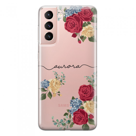 SAMSUNG - Galaxy S21 - Soft Clear Case - Red Floral Handwritten
