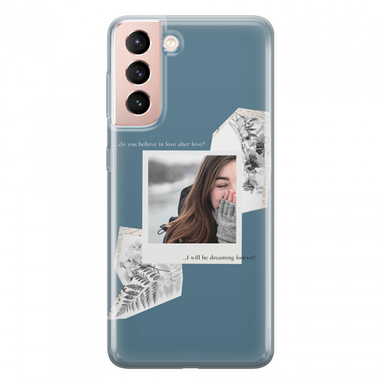 SAMSUNG - Galaxy S21 - Soft Clear Case - Vintage Blue Collage Phone Case