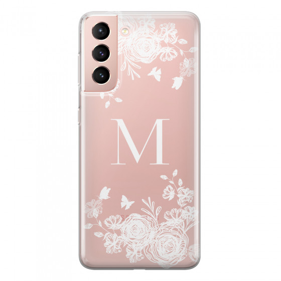 SAMSUNG - Galaxy S21 - Soft Clear Case - White Lace Monogram