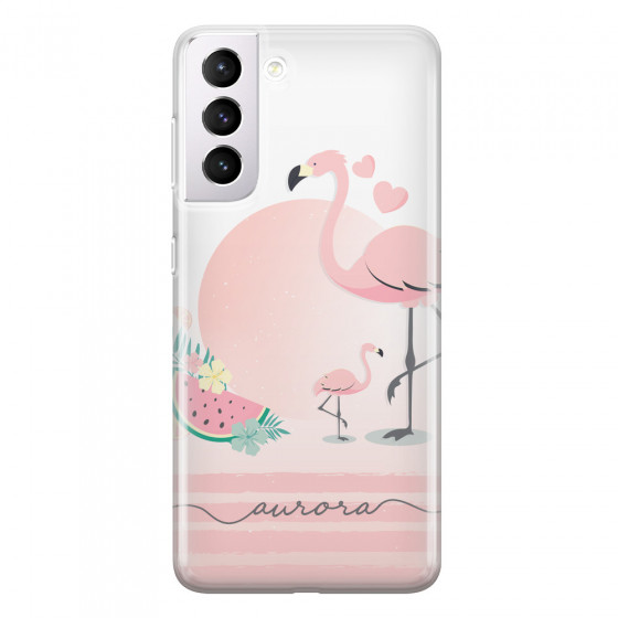 SAMSUNG - Galaxy S21 Plus - Soft Clear Case - Flamingo Vibes Handwritten