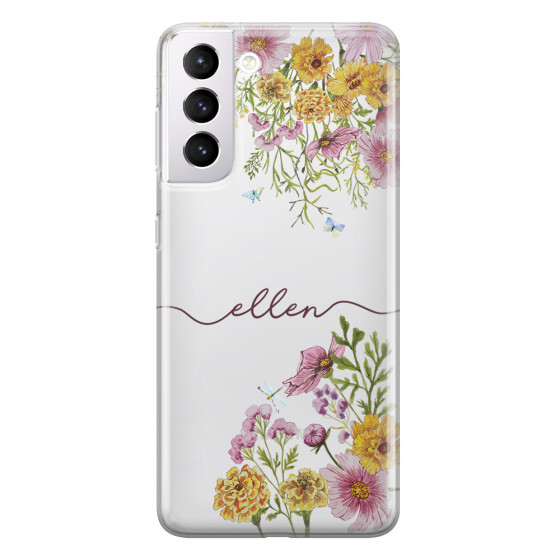 SAMSUNG - Galaxy S21 Plus - Soft Clear Case - Meadow Garden with Monogram Red