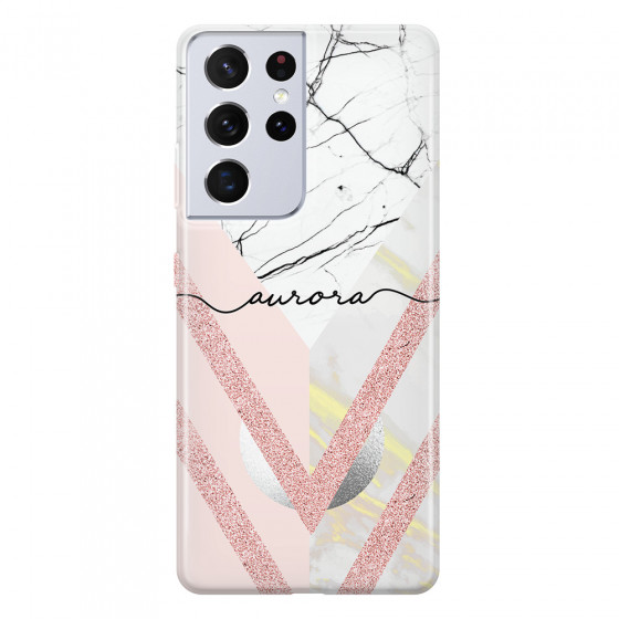 SAMSUNG - Galaxy S21 Ultra - Soft Clear Case - Glitter Marble Handwritten