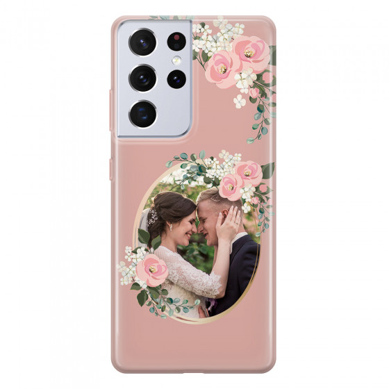 SAMSUNG - Galaxy S21 Ultra - Soft Clear Case - Pink Floral Mirror Photo