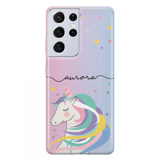 SAMSUNG - Galaxy S21 Ultra - Soft Clear Case - Pink Unicorn Handwritten