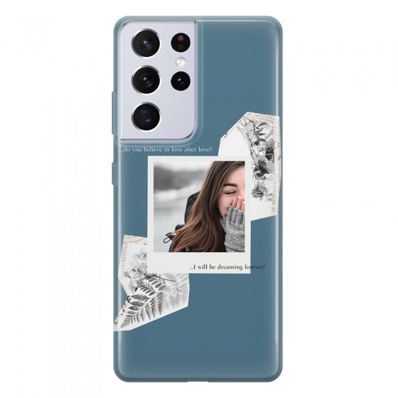 SAMSUNG - Galaxy S21 Ultra - Soft Clear Case - Vintage Blue Collage Phone Case