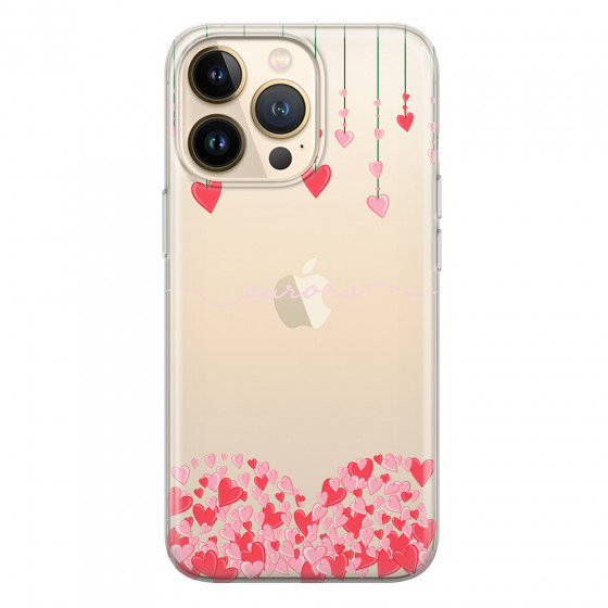 APPLE - iPhone 13 Pro - Soft Clear Case - Love Hearts Strings Pink