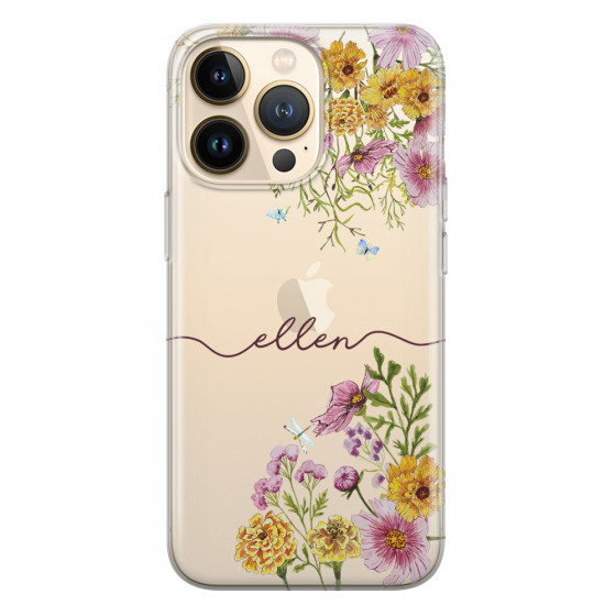 APPLE - iPhone 13 Pro - Soft Clear Case - Meadow Garden with Monogram Red
