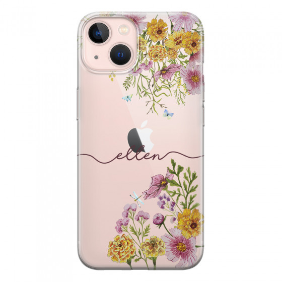 APPLE - iPhone 13 Mini - Soft Clear Case - Meadow Garden with Monogram Red