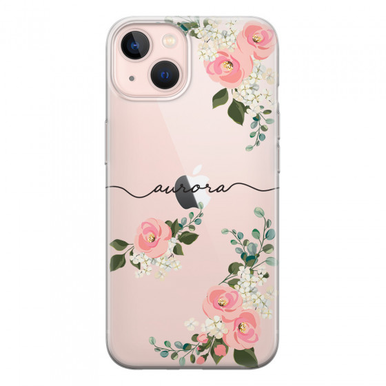APPLE - iPhone 13 Mini - Soft Clear Case - Pink Floral Handwritten
