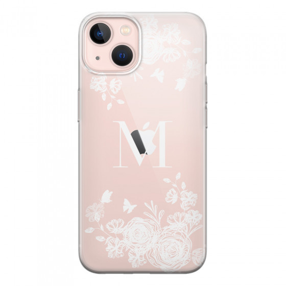 APPLE - iPhone 13 Mini - Soft Clear Case - White Lace Monogram