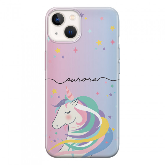 APPLE - iPhone 13 - Soft Clear Case - Pink Unicorn Handwritten